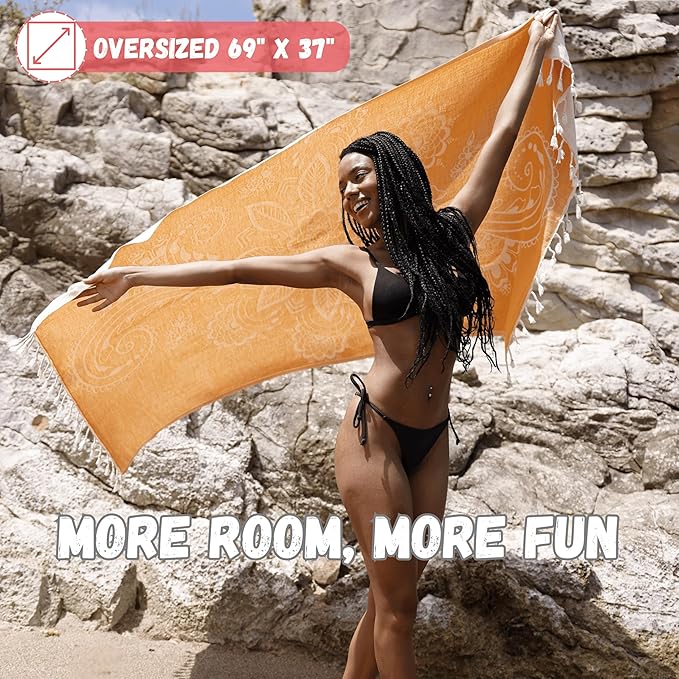100% Cotton, Sand Proof Beach Towel for Women - Turkish Beach Towels Oversized (69 inch x 37 inch) – Beach Gifts for Women Unique – Sand Towel - Light Weight, Sandfree, Easy to Carry for Traveling
