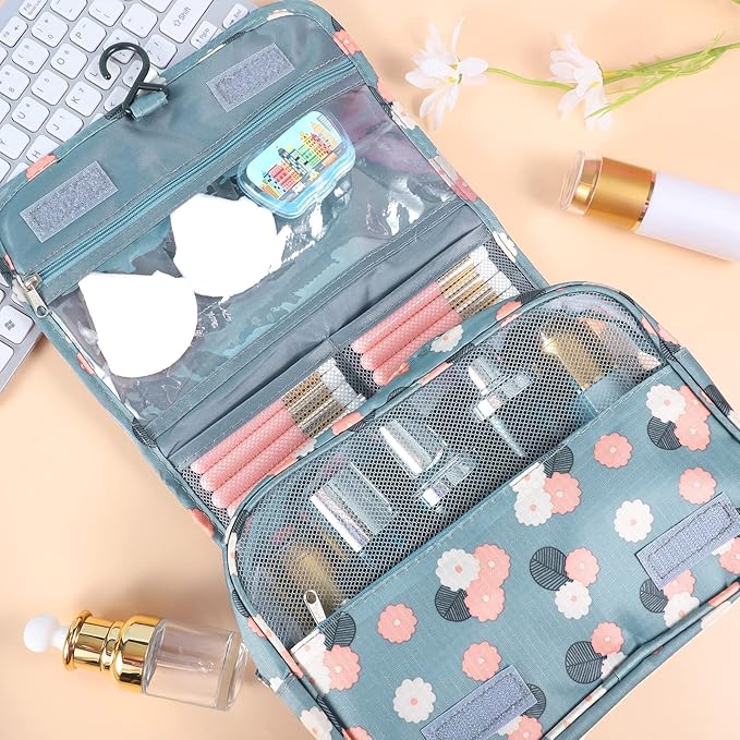 Pengxiaomei Toiletry Bag, Waterproof Hanging Cosmetic Bag Portable Travel Makeup Pouch Multifunction Handle Travel Toiletry Bag Organizer with Hook for Women Girls(Blue)