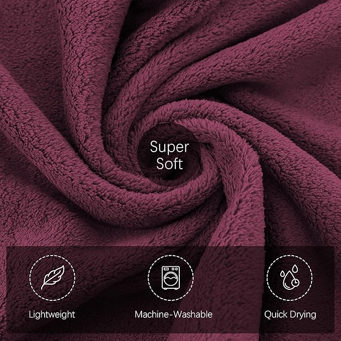 TENSTARS Silk Hemming Bath Towels for Bathroom Clearance - 27 x 55 inches - Light Thin Quick Drying - Soft Microfiber Absorbent Towel for Bath Fitness, Sports, Yoga, Travel, Gym - 2 Pack, Burgundy