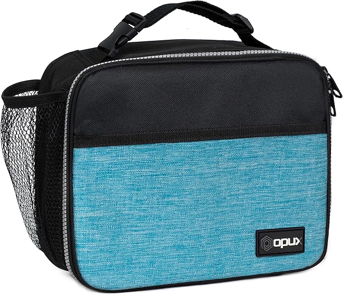 opux Insulated Lunch Bag Kids, Lunch Box for School Boy Girl, Leakproof Small Reusable Compact Soft Mini Cooler Bag, Toddler Small Lunch Boxes Kit Pail with Front Side Pockets (Turquoise)