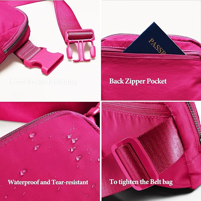 Fanny Pack Cross Body Small Crossbody Bags for Women Men Trendy Nylon Waterproof Mini Purse Travel Running Belt Bag Lulu Dupes Bum Hip Chest Waist Pack Side Bag Must Have Hot Pink