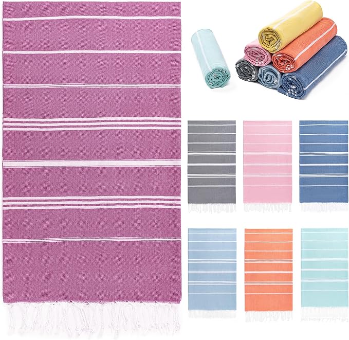 Turkish Beach Towel, 36"x71" Quick Dry Sand Free Oversized Bath Pool Swim Towel, Lightweight Travel Turkish Towels Vacation Essentials, Rose red