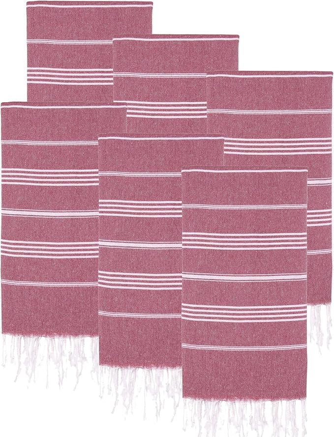 Turkish Beach Towels, Pack of 6 | Oversized, Quick Dry, Sand Free | 100% Cotton, Large 38x71 Towels for Beach, Pool, Travel | Ultra-Soft, Compact, and Absorbent | Burgundy