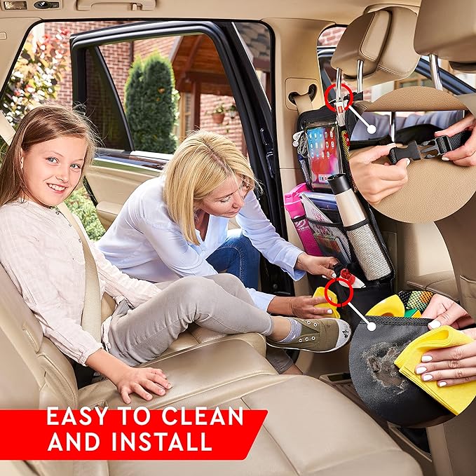 Helteko Backseat Car Organizer, Kick Mats Back Seat Protector with Touch Screen Tablet Holder, Back Seat Organizer for Kids with 9 Storage Pockets, Travel Accessories (2 Pack, Venetian Red)