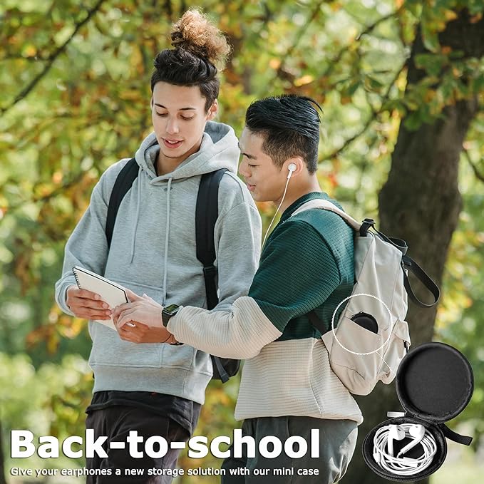 Ginsco Mini-Portable Hard Shell Earbuds Case for Apple EarPods Headphones USB-C Wired Ear Buds/Samsung Galaxy Wired Earbuds, Travel Case for Earphones Earplugs (1, Black-Lichee)
