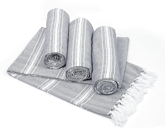 Belizzi Home Turkish Beach Towel -Large Beach Towels Oversized 4 Pack-Soft Durable Compact Lightweight Quick Dry Sand Free Bath Pool Towel Set for Beach Gifts Clearance Vacation Travel - Charcoal Grey