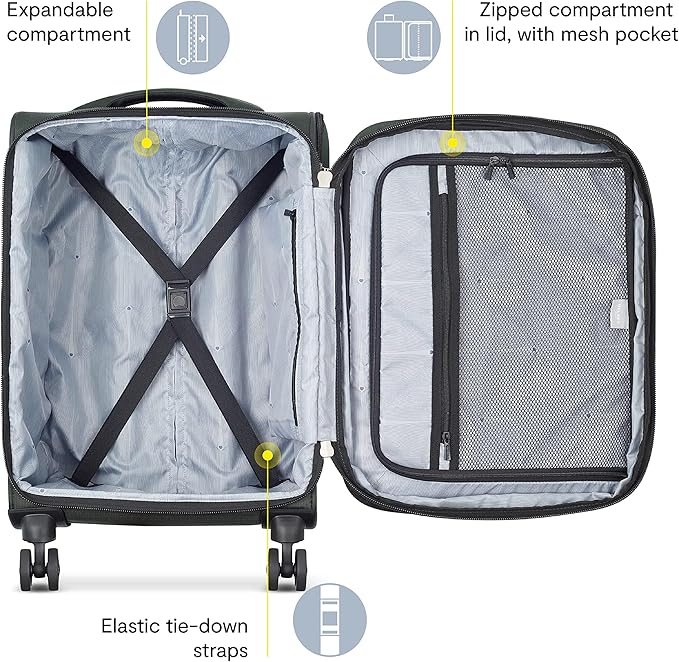 DELSEY PARIS Sky Max 2.0 Softside Expandable Luggage with Spinner Wheels, Black, Checked-Large, 28 Inch