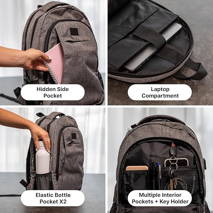 (Not Made In China) Travel Laptop Backpack For Men and Women, Airline Approved Carry On Bag, Holds 15.6" Computer, USB Charging Port (Magellan, Gray, 2 Pack)