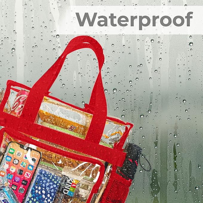 SP HOME GOODS Stadium Approved Clear lunch Bag (Red) with Adjustable Strap, Front Storage Compartment, and Mesh Pockets…