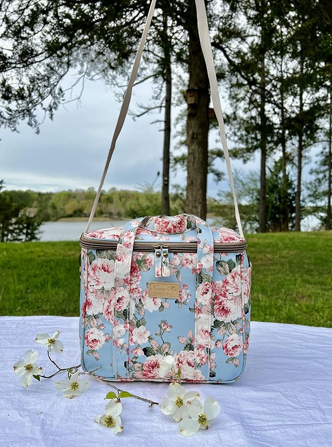 Kwang Min Insulated Insulated Cooler Bag,Reusable Large Lunch Bag for Women, Great for Outdoors,Camping,Party,Premium Quality,Adjustable Strap,Foldable
