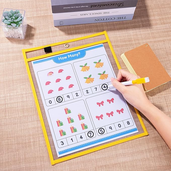 Ndsox 15 Packs Oversized Dry Erase Pockets Reusable Plastic Sleeves, 5 Colors Shop Ticket Holders & Sheet Protectors Document Sleeves for Teachers, Classroom Organization, School Supplies Must Have