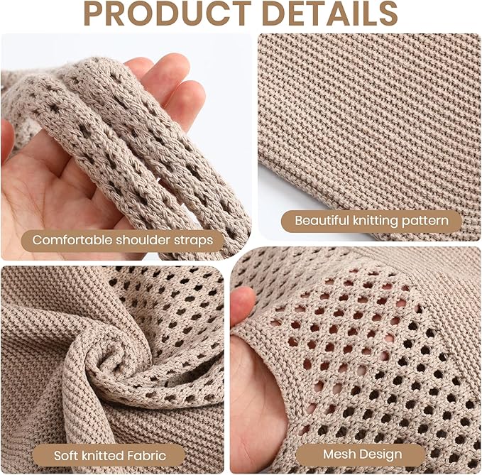 SUOSDEY Crochet Mesh Beach Tote Bag, Knit Summer Vacation Aesthetic Boho Tote Bag for Women