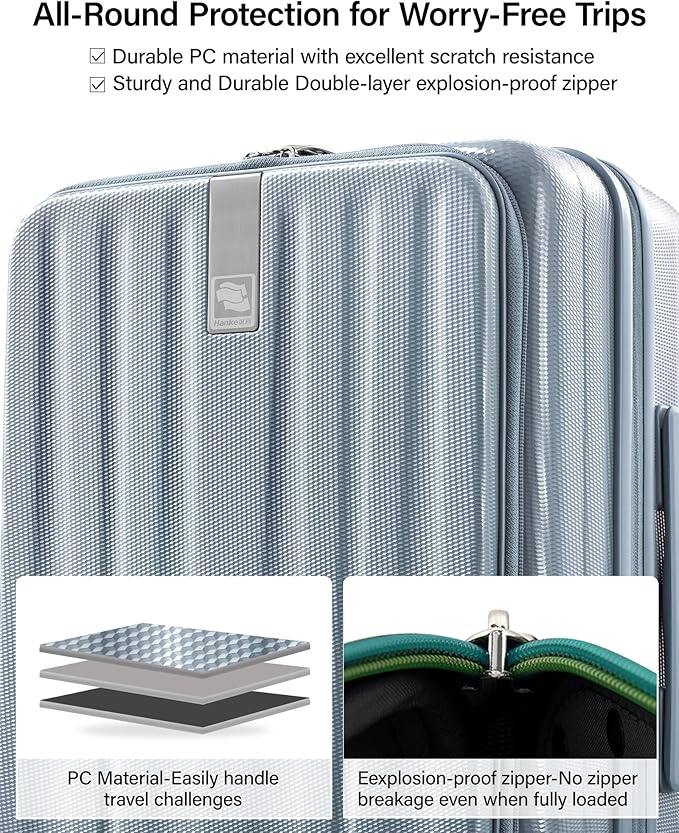 Hanke 20 Inch Expandable Carry On Luggage Airline Approved Top Opening Hard Shell Suitcases with Wheels Lightweight Travel Luggage Carry On Suitcase for Woman Men-Grey