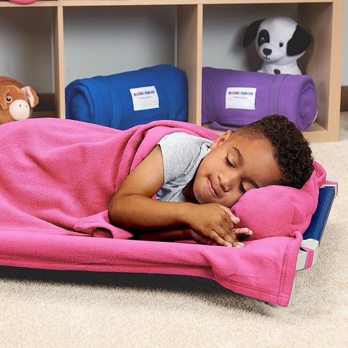 ROLLEE POLLEE Nap Sac Roll Up Napping Blanket with Attached Pillow for Preschool/Daycare, Super Soft with Elastic Straps, Fits Most Mats and Cots