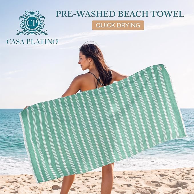 Casa Platino 39"x71" Lightweight Beach Towels, Pre-Washed Large Pool Towel, Quick Dry and Sand-Free Utility for Travel and Outdoors, Perfect for Camping, Resorts, or Seaside Escapes – Hunter Green