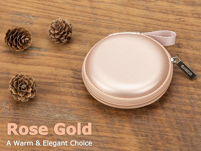 Ginsco Mini-Portable Hard Shell Earbuds Case for Apple EarPods Headphones USB-C Wired Ear Buds/Samsung Galaxy Wired Earbuds, Travel Case for Earphones Earplugs (1, Rose Gold)