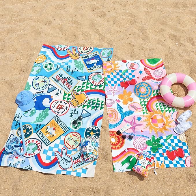 Dock & Bay Kid's Towel - for Beach Use - Quick Dry, Sand Free - Compact, Lightweight - 100% Recycled - Includes Bag - Into the Wild, Medium (130x70cm, 51x28)