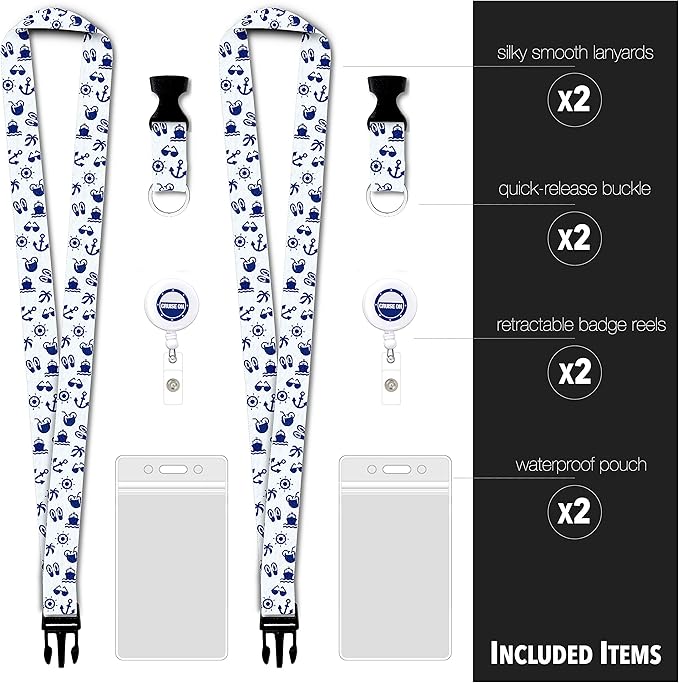 Cruise On Cruise Lanyard for Ship Cards – 2-Pack Retractable Badge & Waterproof Key Card Holder for Ship Cards – Cruise Essentials 2026-2027, Perfect for Travel & Vacation (White & Navy)