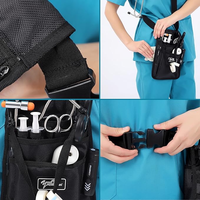Nurse Fanny Pack for Work,Kit Practical Waist Bag for Nurses,Fanny Pack for Basics,Nurse Utility Belt Organizer Bag (Black)