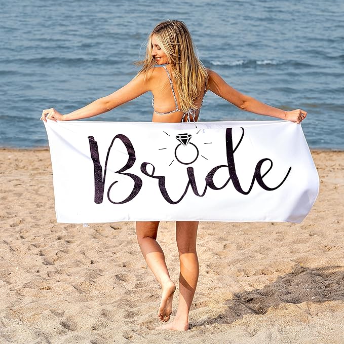 Bride Beach Towel for Honeymoon and Bachelorette Party - Classic Design for Beach Bachelorette Party - Mrs Beach Towel for Bride To Be - Just Married Beach Wedding and Engagement Gift - 60"x30"