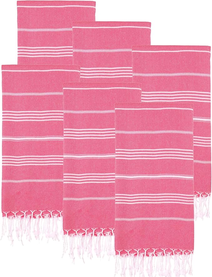 Turkish Beach Towels, Pack of 6 | Oversized, Quick Dry, Sand Free | 100% Cotton, Large 38x71 Towels for Beach, Pool, Travel | Ultra-Soft, Compact, and Absorbent | Fuchsia