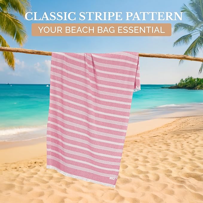 Casa Platino Turkish Beach Towels for Women, Pre-Washed 39"x71" Oversized Pool Towel, Lightweight and Sandproof with Quick-Dry, Travel, Beach Relaxation, or Poolside Lounging – Candy Pink