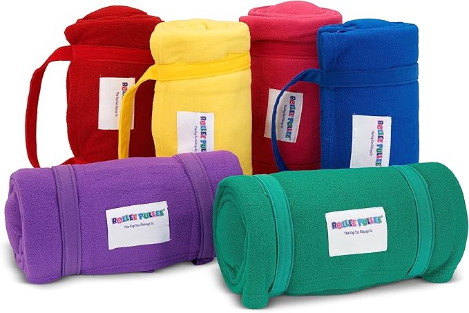 ROLLEE POLLEE Nap Sac Roll Up Napping Blanket with Attached Pillow for Preschool/Daycare, Super Soft with Elastic Straps, Fits Most Mats and Cots