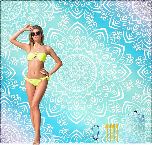 Beach Blanket Waterproof Sandproof Beach Mat for 1-8 Adults Quick Drying Durable Outdoor Picnic Mat for Beach Festival Travel Camping Hiking (Gradiant BL-Mandarin, 79"×83"(4 Person))