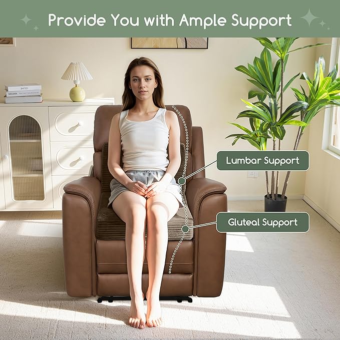 HIGOGOGO Corduroy Recliner Chair Cushion with Lumbar Support Pillow Soft Non-Slip 4" Thick Seat Pad Prevent Buttocks & Back Pain in Seniors (Brown, 12" Backrest)