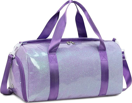 Gym Bag Sports Duffle Bag with Wet Pocket Weekender Overnight Bags with Waterproof Shoe Pouch and Air Hole for Girls Kids Women Workout Travel Bags (Purple)