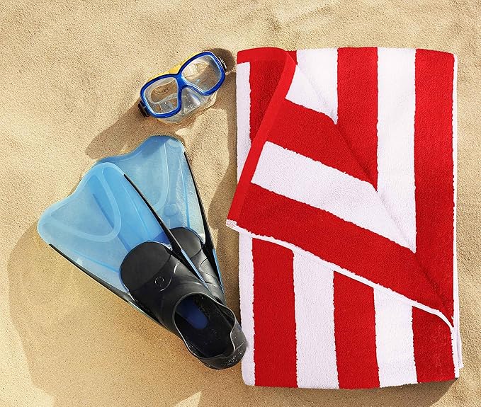 Utopia Towels 4 Pack Cabana Stripe Beach Towel, 30 by 60 Inches, Oversized 100% Ring Spun Cotton Pool Towels, Highly Absorbent Quick Dry Bath Towels for Beach, and Swim, Red