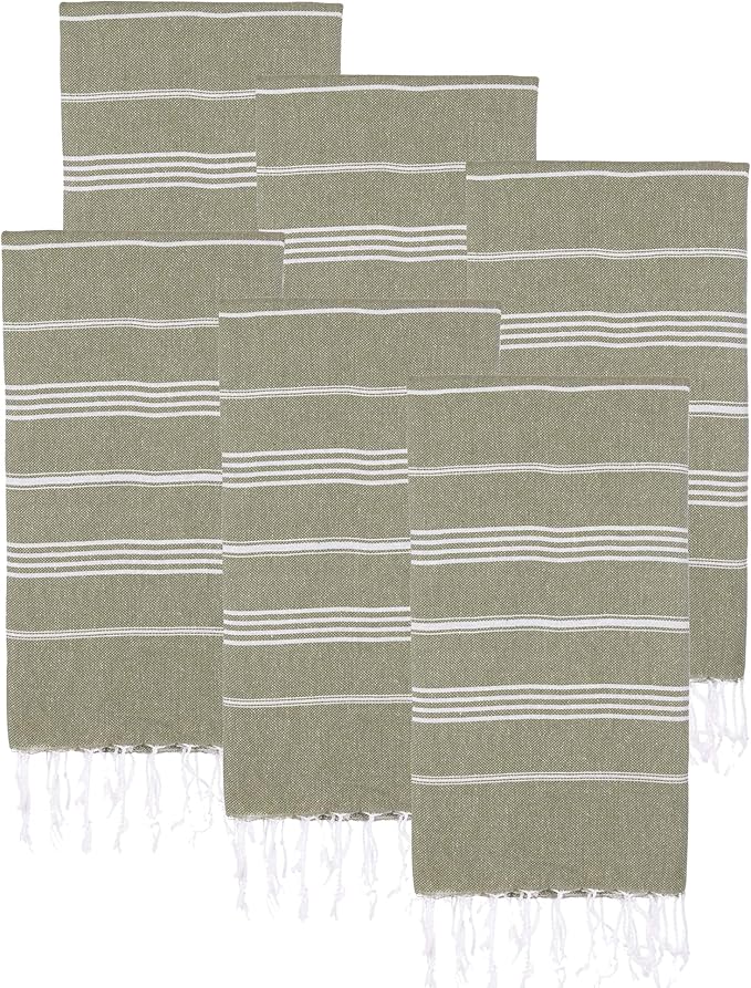 Turkish Beach Towels, Pack of 6 | Oversized, Quick Dry, Sand Free | 100% Cotton, Large 38x71 Towels for Beach, Pool, Travel | Ultra-Soft, Compact, and Absorbent | Olive Green