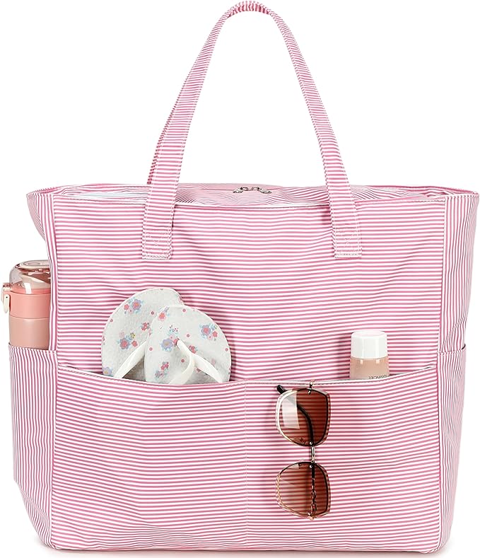 LEDAOU Large Beach Bag Women Waterproof Sandproof Zipper Beach Tote Pool Bag for Swim Gym Grocery Travel with Wet Pocket | Waterproof, Sandproof, Zipper, Pool, Gym, Grocery