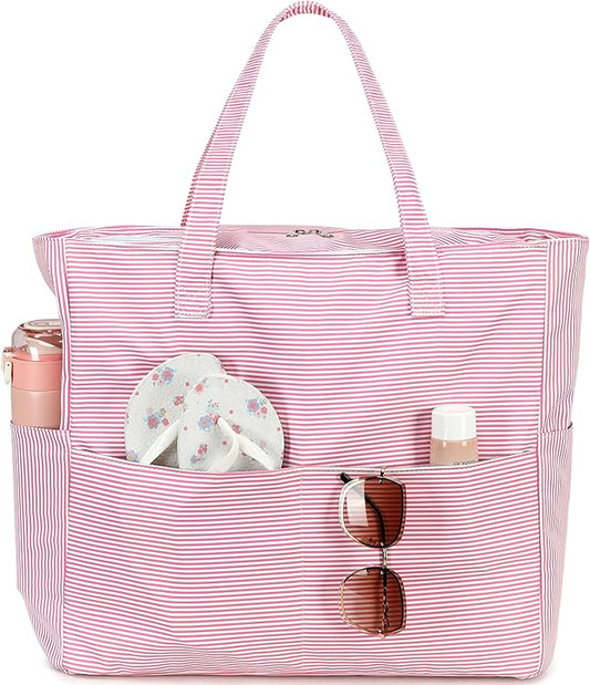 LEDAOU Large Beach Bag Women Waterproof Sandproof Zipper Beach Tote Pool Bag for Swim Gym Grocery Travel with Wet Pocket | Waterproof, Sandproof, Zipper, Pool, Gym, Grocery