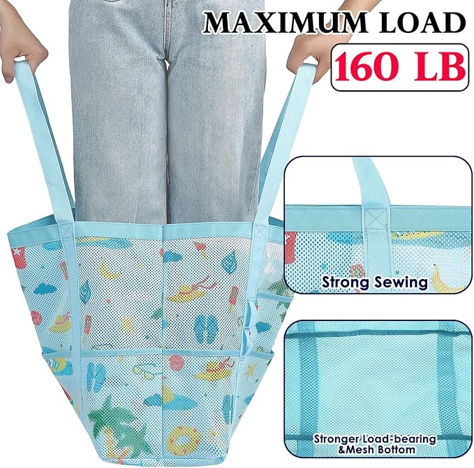 Mesh Beach Bag, Large Beach Tote with Zipper Pocket, Toys Pool Bag for Family Travel Vacation Cruise Essentials
