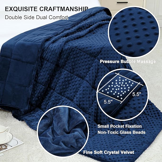 Alomidds Weighted Blanket, Luxury Velvet Weighted Blankets for Adults and Kids,Warm and Breathable Soft and Comfort Minky, Heavy Blanket with Premium Glass Beads (48"x72",12lbs Twin Size - Navy)