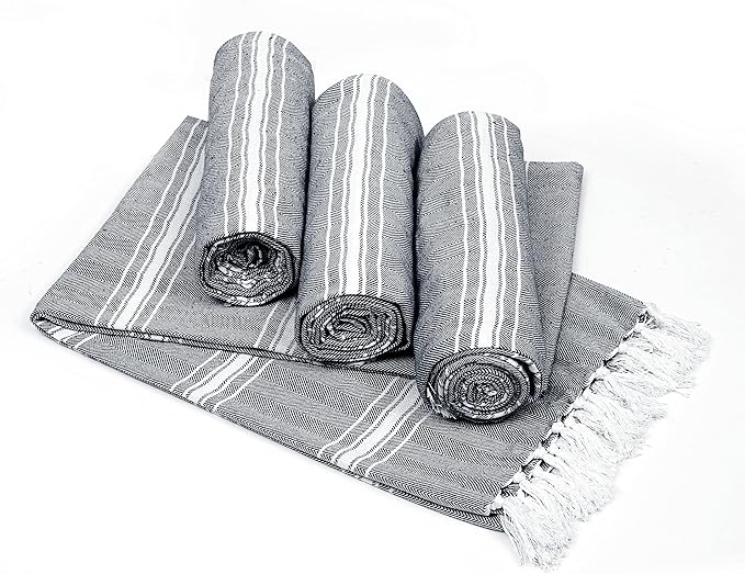 Belizzi Home Turkish Beach Towel -Large Beach Towels Oversized 4 Pack - Soft Durable Compact Lightweight Quick Dry Sand Free Bath Pool Towel Set for Beach Gifts Clearance Vacation Travel - Black