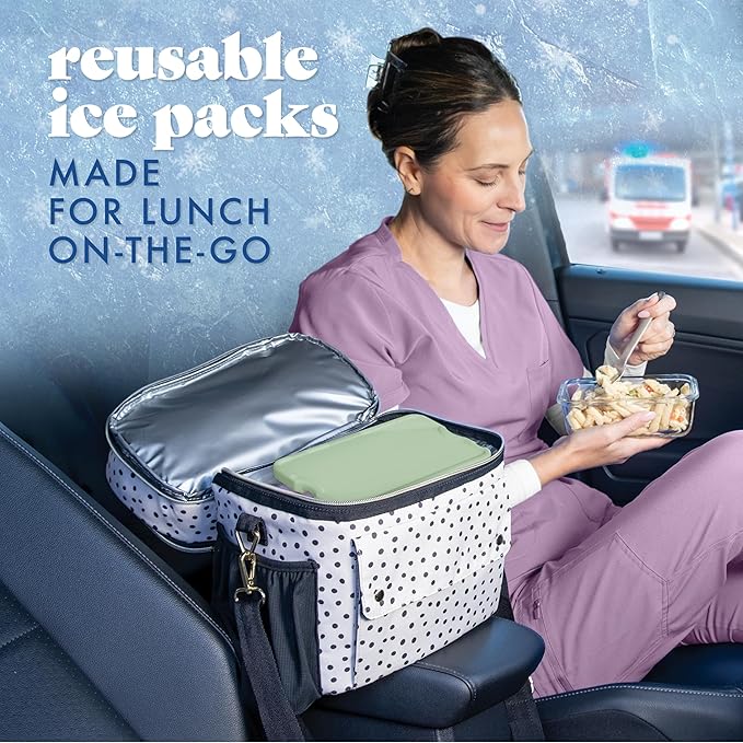 Cool Coolers by Fit & Fresh XL Slim Ice Packs, Quick Freeze Reusable Ice Packs for Lunch Boxes & Coolers, Long-Lasting, Space Saving Cooler Ice Packs, Sage, 4Pk