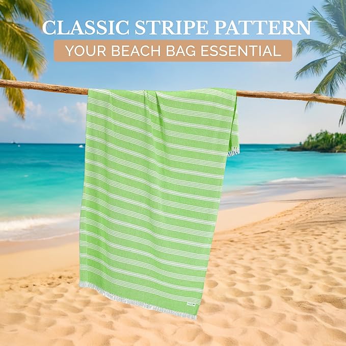 Casa Platino Turkish Style Beach Towel, 39"x71" Extra Large Pre-Washed Lightweight Pool Towel, Quick Dry and Sand Free for Everyday Use at The Beach or While Traveling Comfortably— Jade Lime