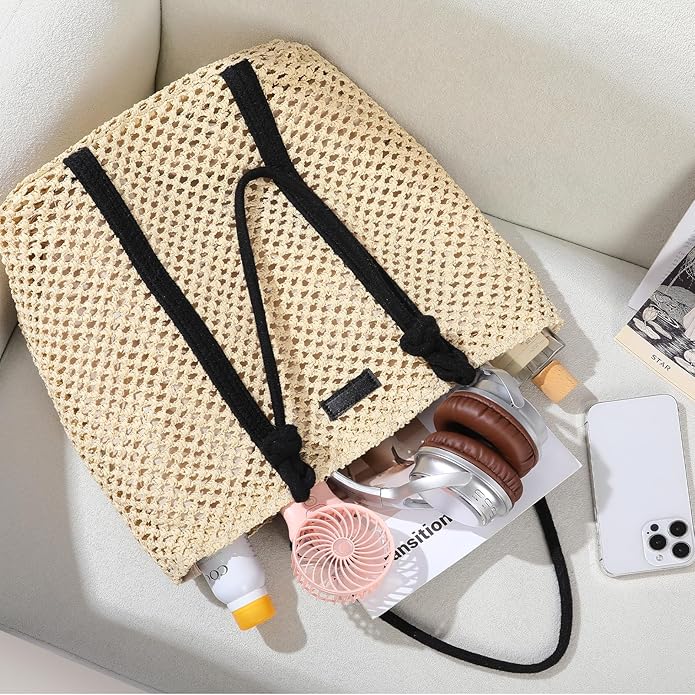 Straw Bags For Women, Crochet Beach Bag Large Woven Shoulder Purse Handbag, Beach Tote Straw Bag for Summer Vacation