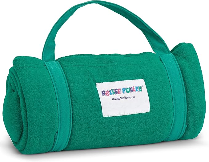 ROLLEE POLLEE Nap Sac Roll Up Napping Blanket with Attached Pillow for Preschool/Daycare, Super Soft with Elastic Straps, Fits Most Mats and Cots