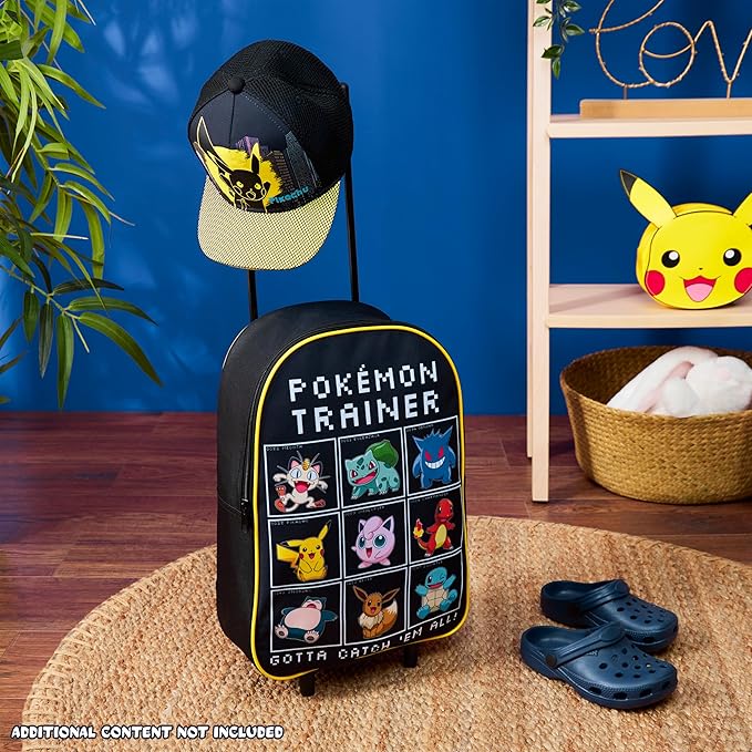 Pokemon Kids Foldable Trolley Suitcase 15”, 10.5 Litres 2 Wheels Black (S/15inch -10.5L, Black/Multi)