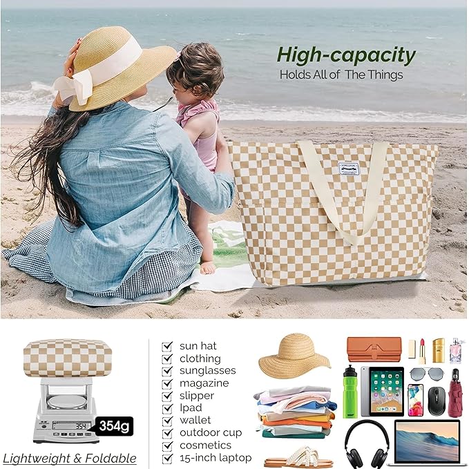 HOMESPON Large Waterproof Beach Bag for Women Sandproof Tote Bag Pool Bag with Zipper and Pockets for Travel Vacation Gym