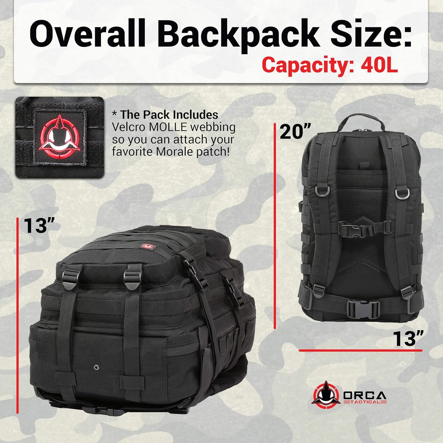 Backpack 40L Large Military 1 to 3 Day Molle Assault Pack Rucksack Army Bag