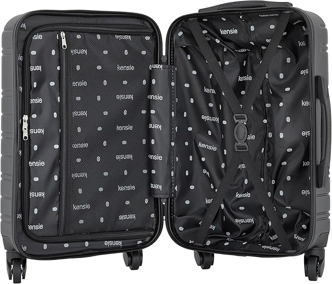 kensie 22" Peonies Hardside Carry-On Luggage with ID Tag, Black