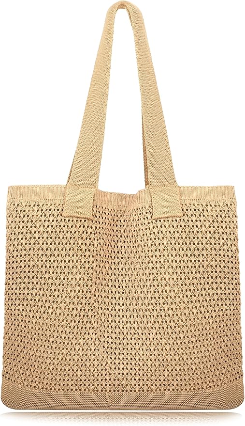 COOKOOKY Crochet Beach Tote bag Summer Beach Bag for Women Aesthetic Mesh Tote Bag Hippie Bag Knit Bag