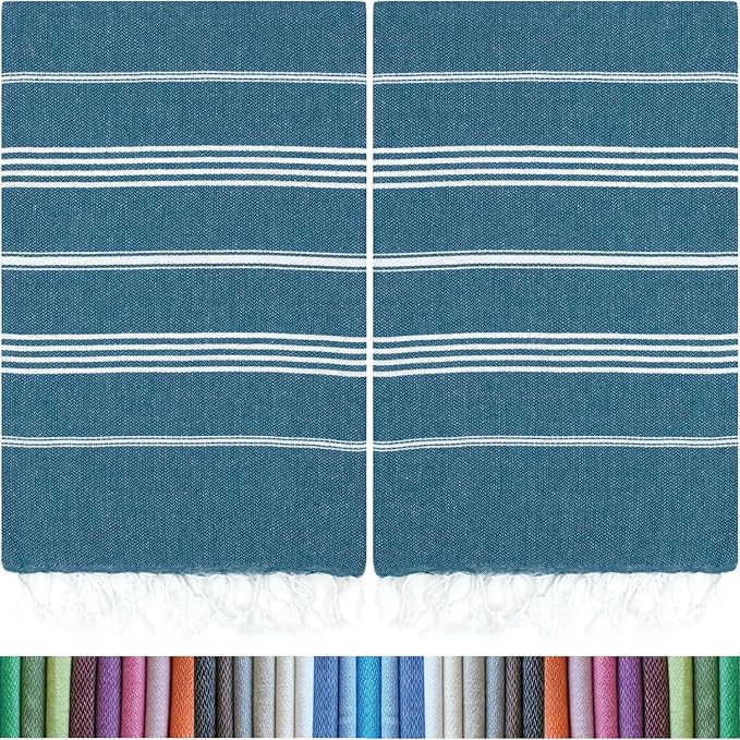 HAVLULAND |Pack of 2| Turkish Beach Towels Oversized 39x71, 100% Turkish Cotton Sand Free Quick Dry Absorbent Towel Travel Blanket for Adults Beach Gift Beach Essentials - Teal
