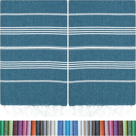 HAVLULAND |Pack of 2| Turkish Beach Towels Oversized 39x71, 100% Turkish Cotton Sand Free Quick Dry Absorbent Towel Travel Blanket for Adults Beach Gift Beach Essentials - Teal