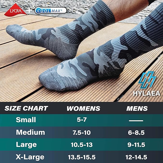 Hylaea Compression Running Socks for men, Coolmax Anti-Blister Cushion Crew Socks for Athletic, Moisture Wicking & Seamless