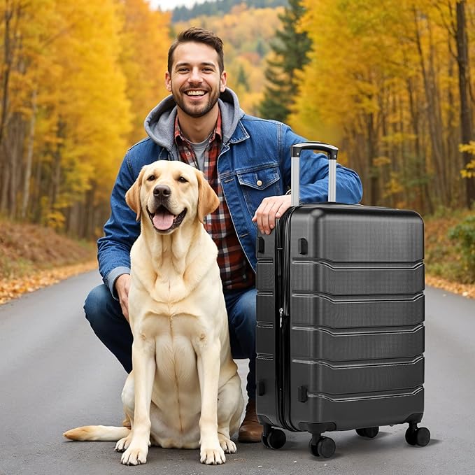 Simple Deluxe 24 Inch Expandable Hardside Carry On with Spinner Wheels & TSA Lock, ABS Hard Shell Lightweight Rolling Luggage Suitcase, Black